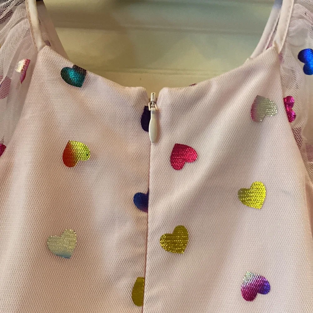 Pippa and Julie sz 2T metallic heart mesh fit and flare dress. Lined like new - Picture 5 of 6